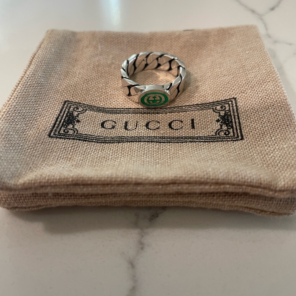 Gucci Green Enamel Sterling Silver Ring - Picture 6 of 7